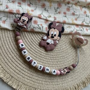 Chupetero Fantasía personalizado “Minnie Bebé Rosa Maquillaje”