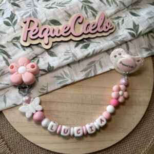Chupetero personalizado “Flor Rosa bebé”